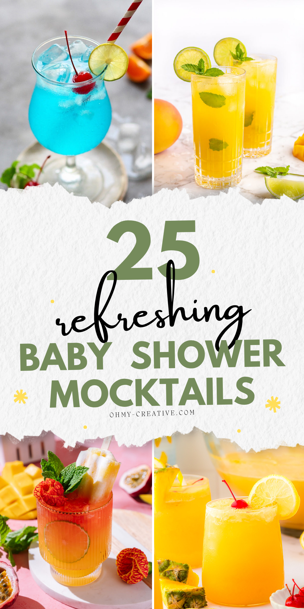 A collage image of Baby Shower Mocktails to honor the mom-to-be most sweetly!