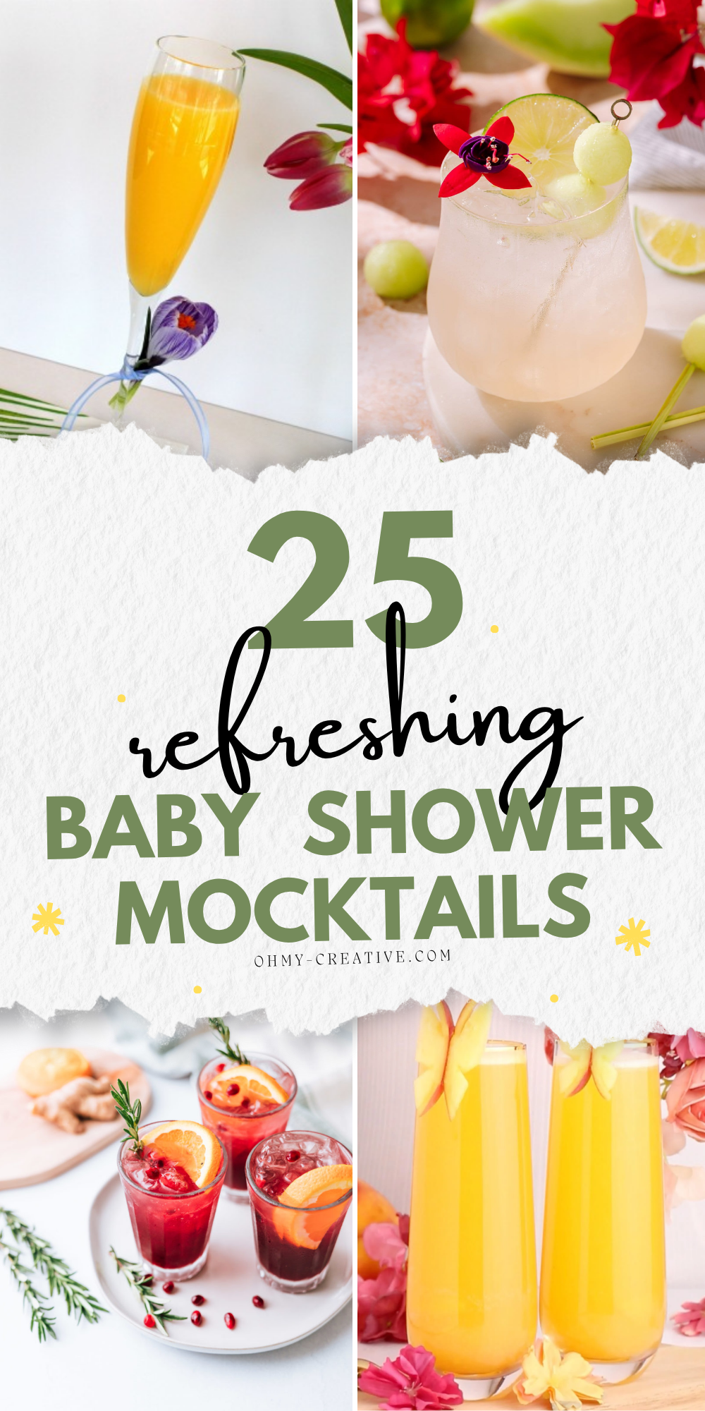 A collage image of Baby Shower Mocktails to honor the mom-to-be most sweetly!