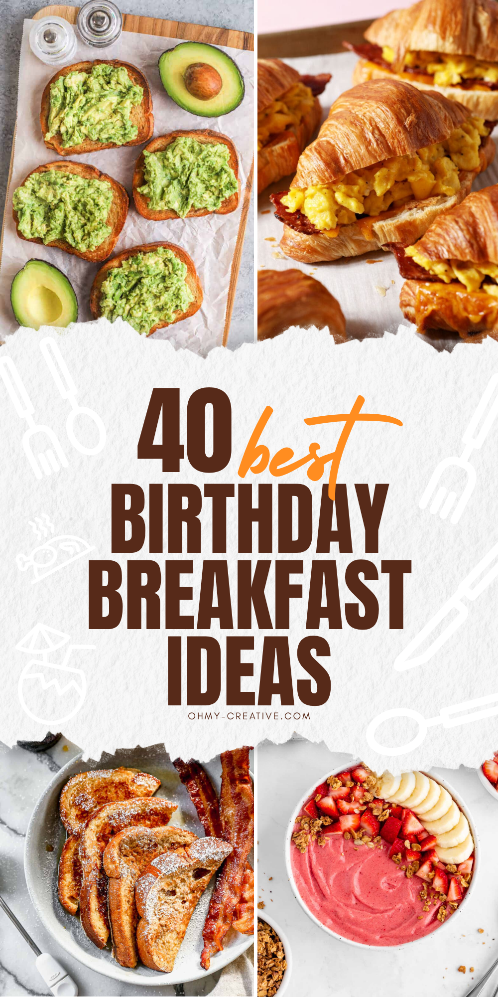 A collage image of Birthday Breakfast Ideas that are easy ideas make the morning extra bright and full of love.