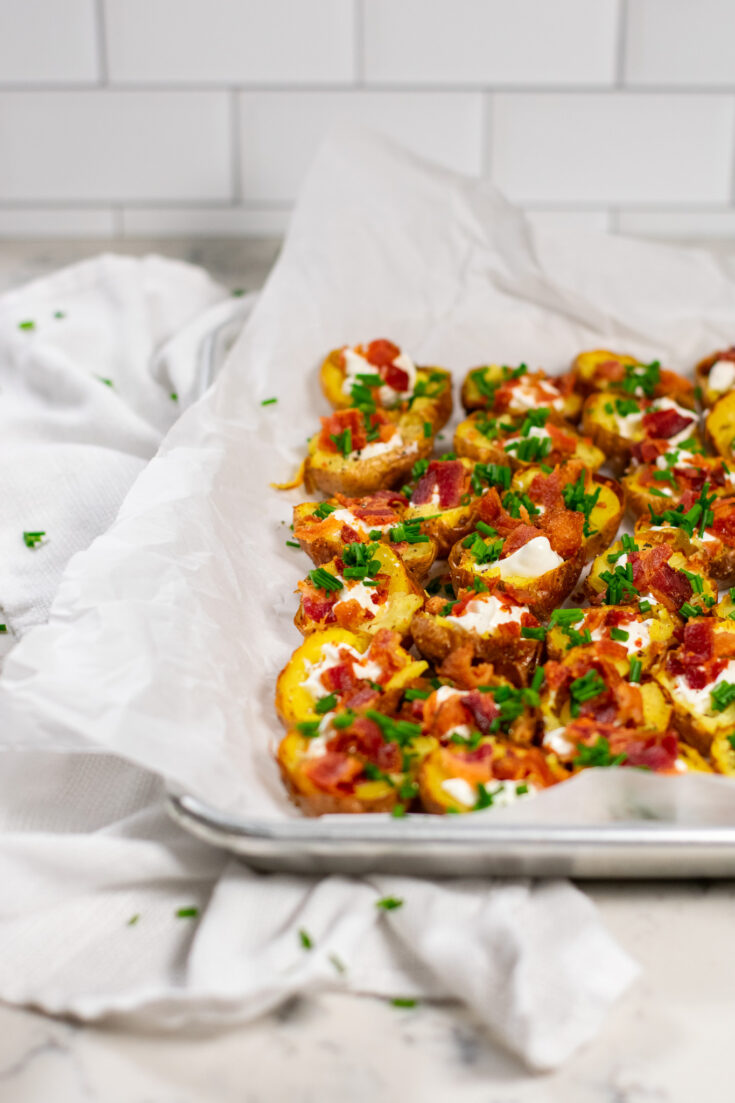 Image for Baby Baked Potatoes with Bacon, Sour Cream, & Chives