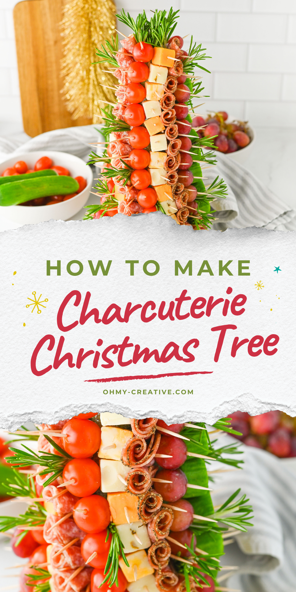 A collage image of Charcuterie Christmas Tree great for holiday table!