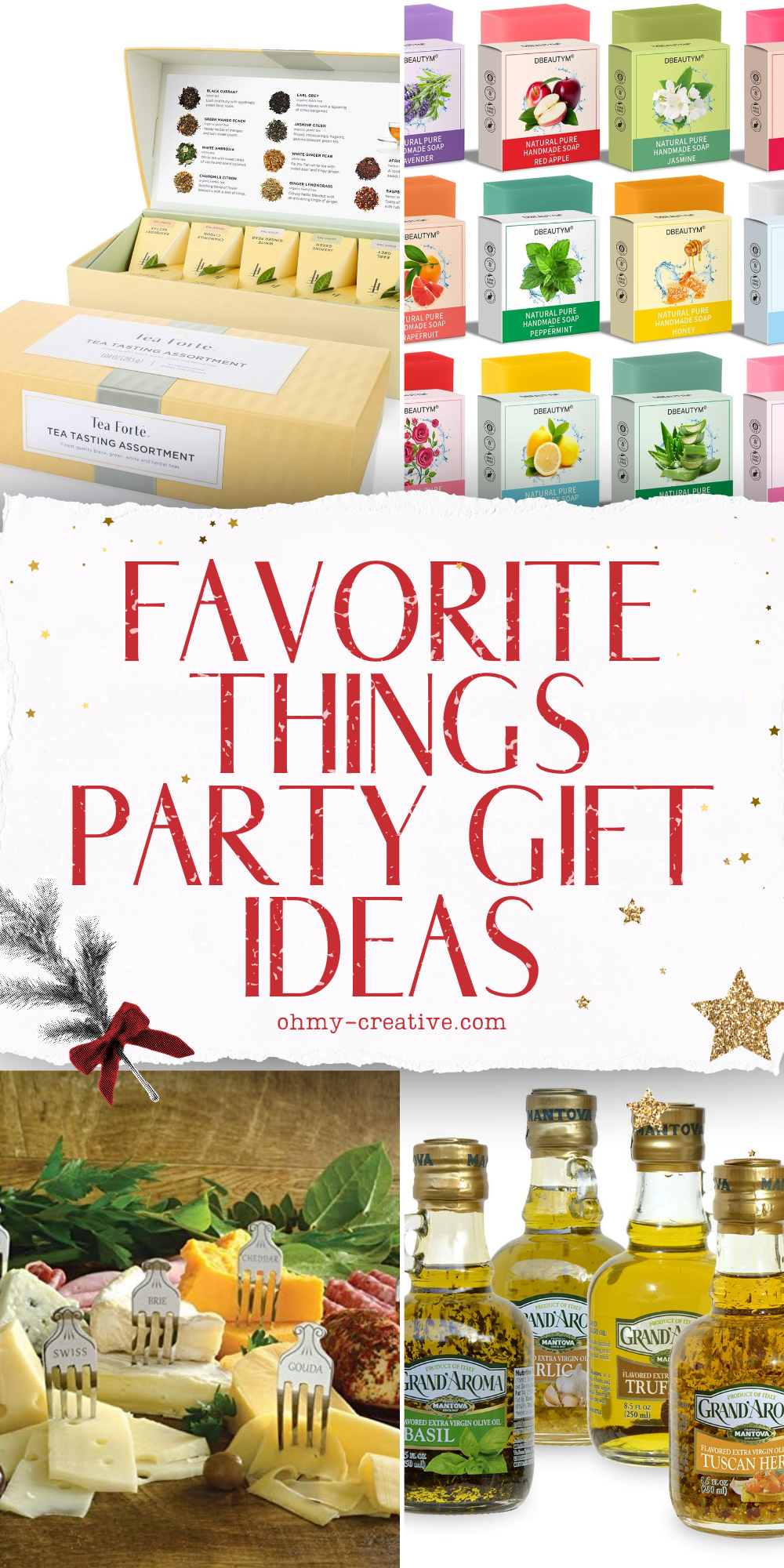 A collage image of Favorite Things Party Gift Ideas help you share joy!