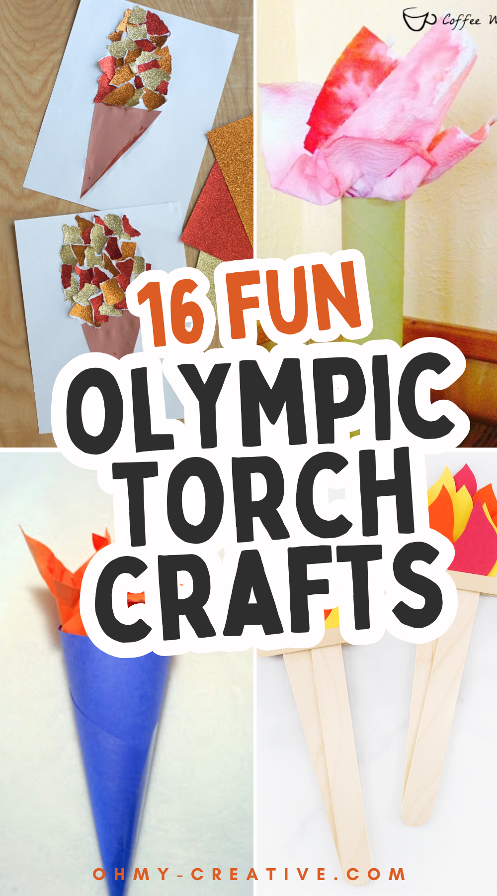 A collage image of Olympic Torch Crafts perfect for school days, birthday parties, or home play time!
