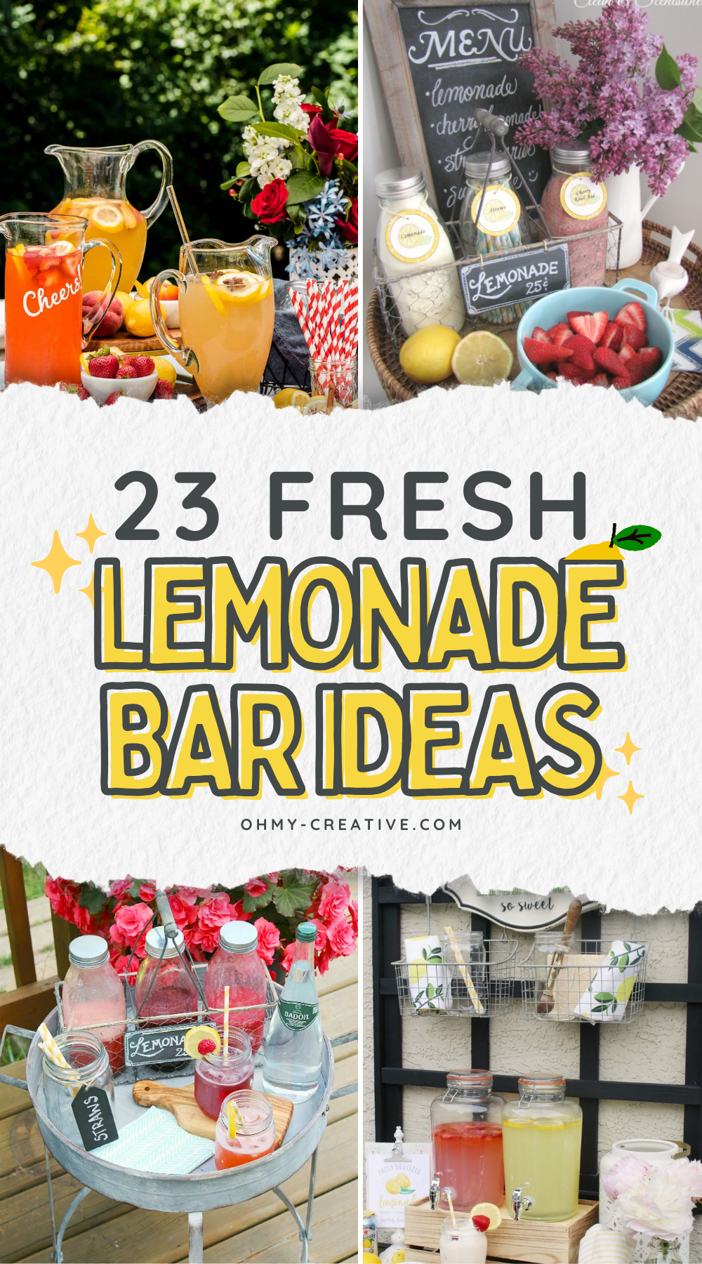 A collage image of Lemonade Bar Ideas that work well for warm days, outdoor parties, and casual gatherings!