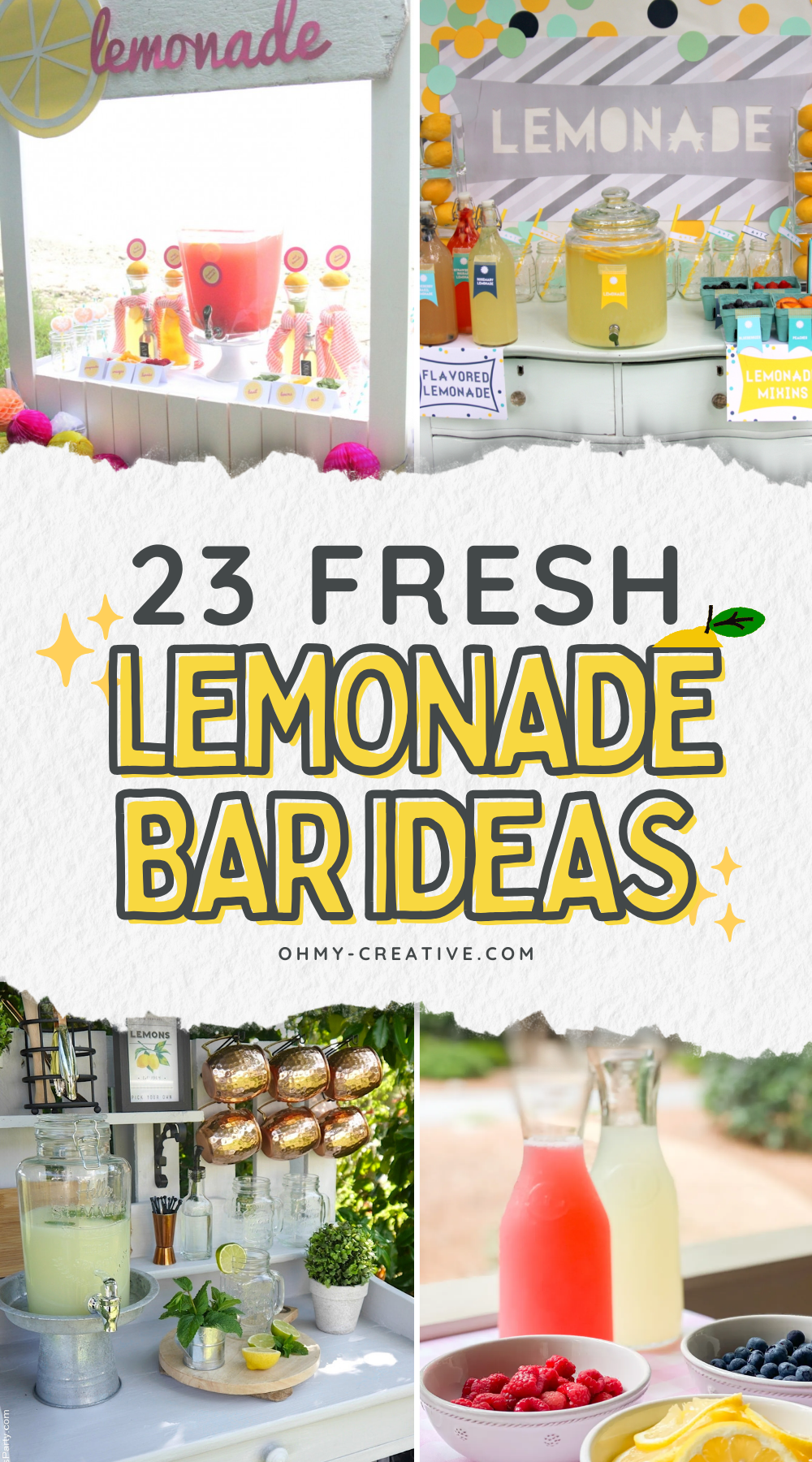A collage image of Lemonade Bar Ideas that work well for warm days, outdoor parties, and casual gatherings!