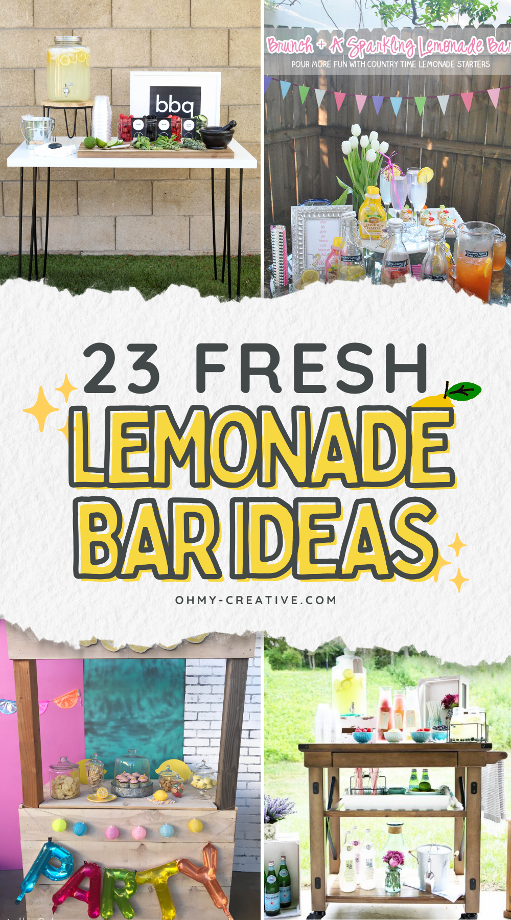 A collage image of Lemonade Bar Ideas that work well for warm days, outdoor parties, and casual gatherings!