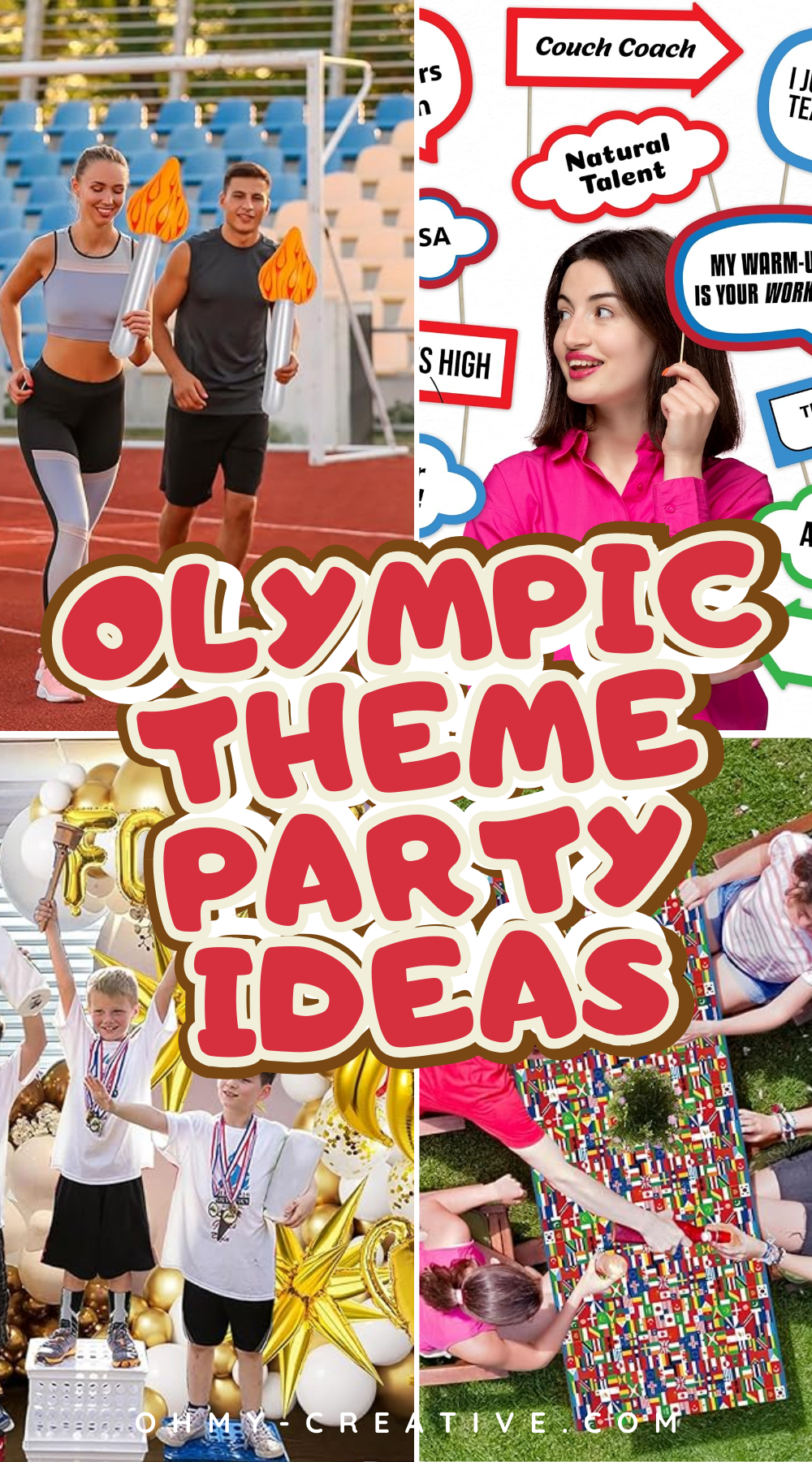 A collage image of Olympic Theme Party Ideas create a happy party filled with great memories!