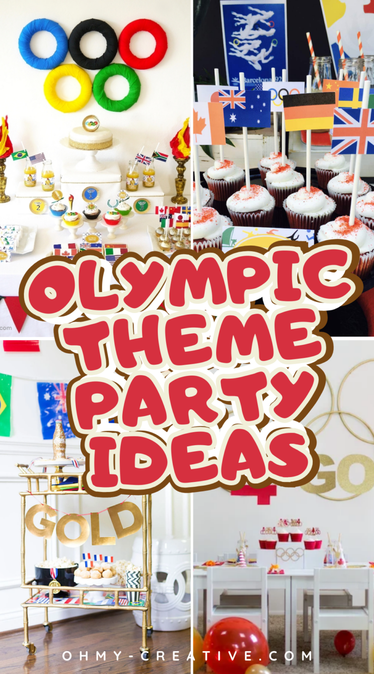 A collage image of Olympic Theme Party Ideas create a happy party filled with great memories!