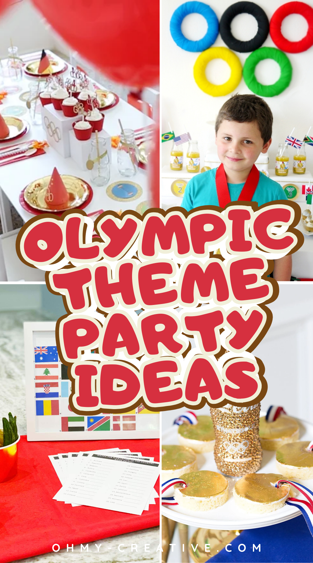 A collage image of Olympic Theme Party Ideas create a happy party filled with great memories!