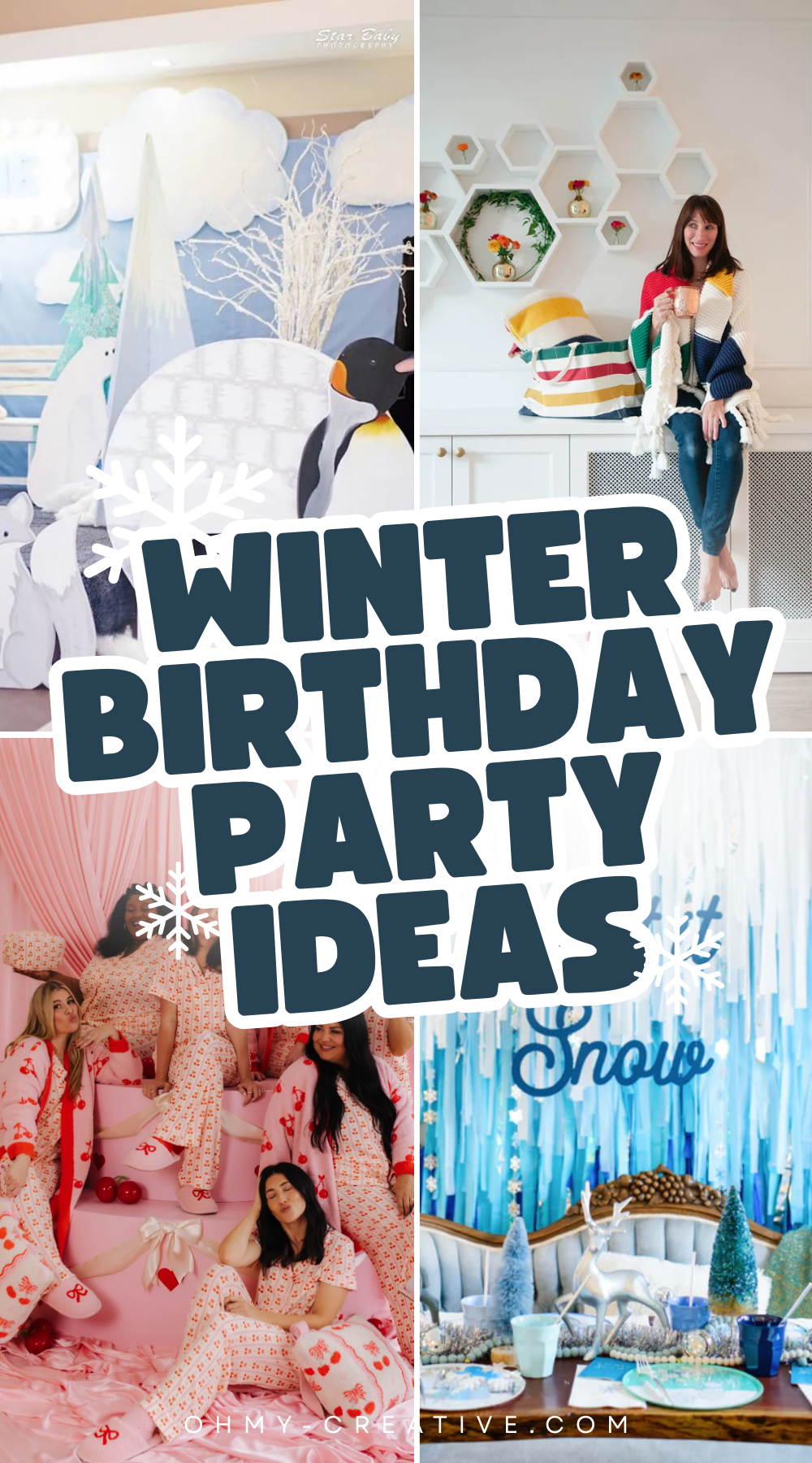 A collage image of winter birthday party ideas to help you turn chilly days into fun moments!