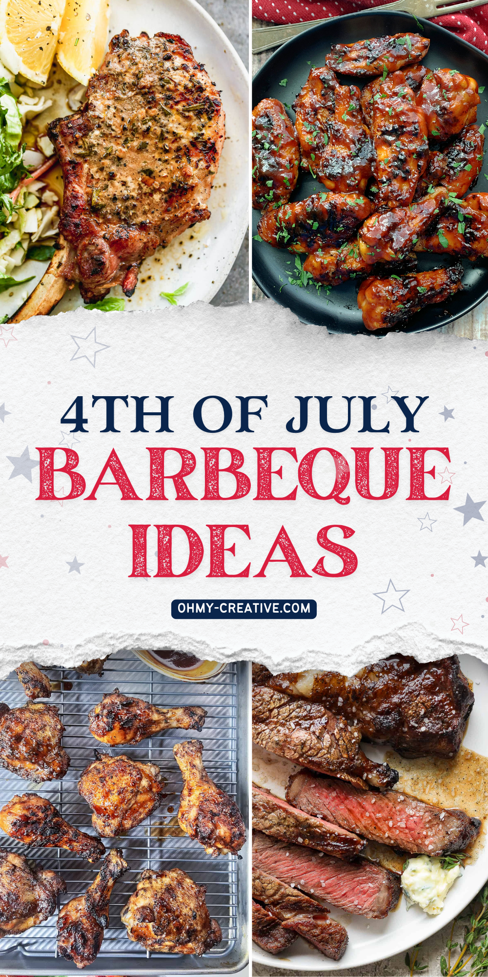 A collage image of 4th of July Barbeque Ideas to make while celebrating America’s birthday.