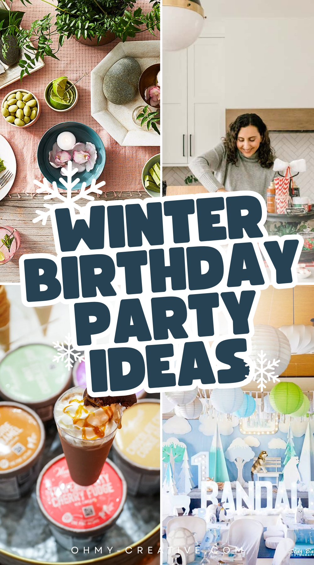 A collage image of winter birthday party ideas to help you turn chilly days into fun moments!