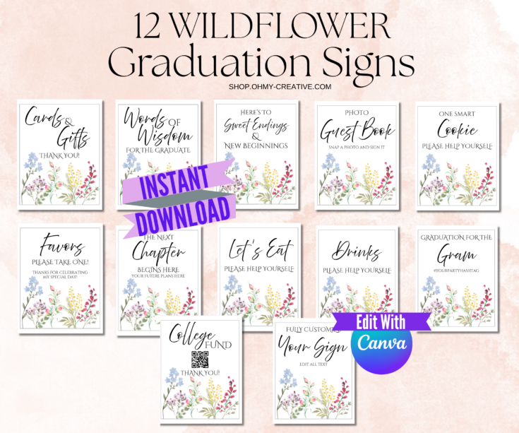 Wildflower boho Graduation Party signs